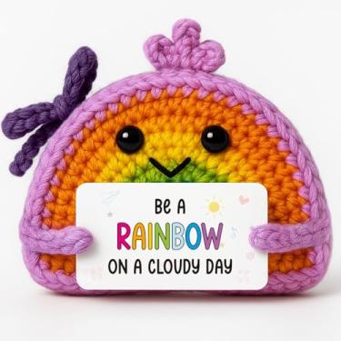 Imagem de Handmade Positive Rainbow Crochet Doll with Encouragement Card - Inspirational Desk, Office & Home Decor - Thoughtful Gift for Women, Friends, Coworkers for Thanksgiving, Christmas, Birthday