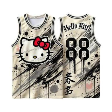 Imagem de Camiseta Casual Feminina Kawaii Hello Kitty Com Decote Redondo Para Co