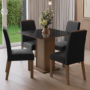 Imagem de Conjunto Sala de Jantar Tampo de Vidro 4 Cadeiras Rustic/Preto/Oxford Sines Madesa