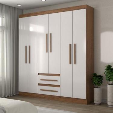 Imagem de Guarda-Roupa Solteiro Europa 6 Portas 2 Gavetas 100% Mdf Cinamomo/Off 
