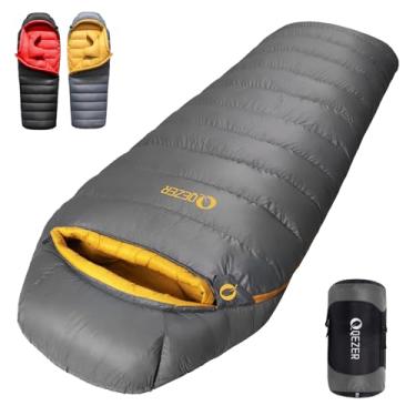 Imagem de QEZER Saco de dormir para adultos com enchimento de 600 cm, saco de dormir para clima frio, ultraleve com bolsa para mochila, acampamento, caminhada (1000 g de enchimento - cinza escuro)
