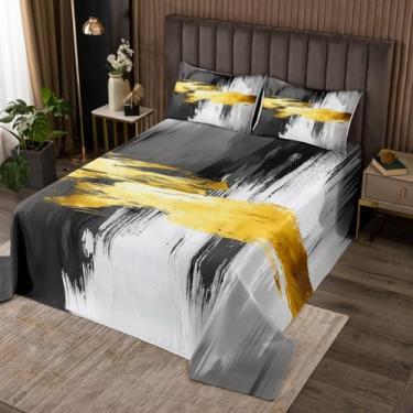 Imagem de jejeloiu Conjunto de colcha Queen preta e branca, arte abstrata, capa acolchoada para todas as estações, com 2 fronhas, microfibra geométrica, leve