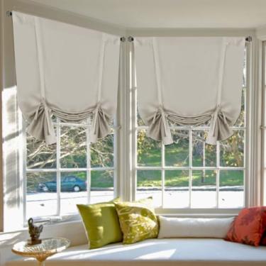 Imagem de H.VERSAILTEX Cortina blackout de amarrar, 2 painéis, isolamento térmico, persiana, bloqueio de luz, balão, persiana romana, painel de bolso ajustável para varão para janela pequena, 106,7 cm de