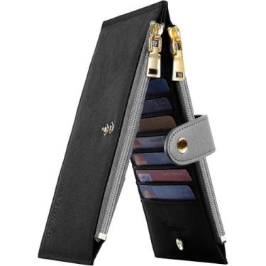 Imagem de Carteira RFID feminina Travelambo, dobrável com zíper, bolso, couro