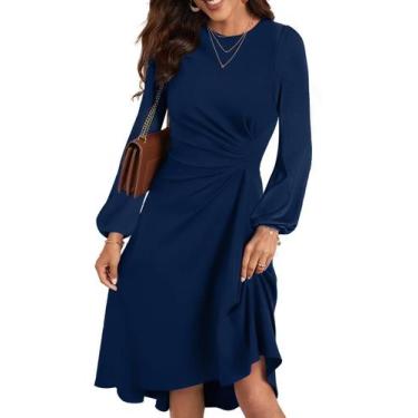 Imagem de Vestido midi Happy Sailed Date Night de manga comprida azul marinho