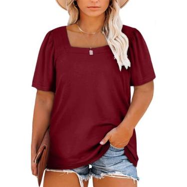 Imagem de Camiseta feminina Eytino plus size com gola quadrada e manga bufante v