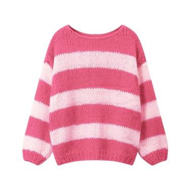 Imagem de Suéter feminino FOMOYUU de tamanho grande, listrado, colorido, tricota