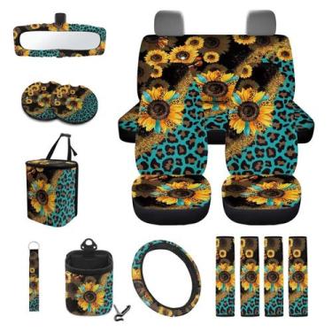 Imagem de Conjunto de capa de assento de carro Wanyint Sunflower Leopard Print, 
