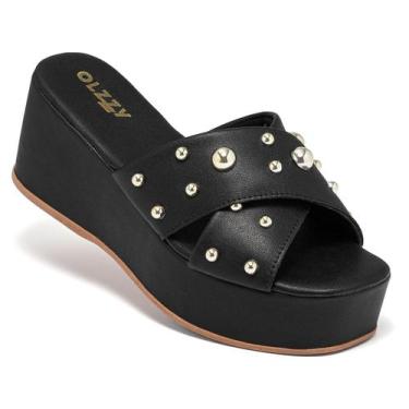Imagem de Tamanco Plataforma Feminino Olzzy com Tiras Largas Cruzadas e Cravos D
