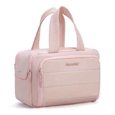 Imagem de Montana West Bolsa de maquiagem bolsa de higiene de viagem grande capacidade rosa organizador de maquiagem leve bolsa de cosméticos inchada com compartimento à prova d'água
