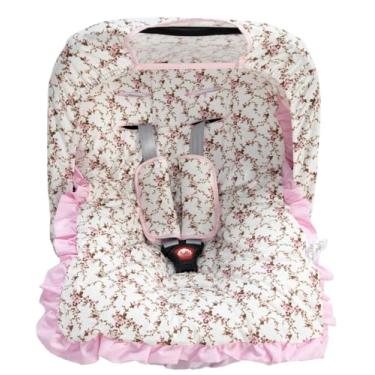 Imagem de Kit Completo para Bebê Conforto – Universal com Capa, Capota e Protetores de Cinto – Tecido 100% Algodão – Confortável e Macio (Floral Rosa)