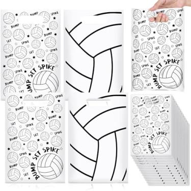 Imagem de Abbylike 60 peças de sacolas de brindes de vôlei, sacolas de lembrancinhas de festa de vôlei, suprimentos de plástico para presente, doces, lanches, impressão dupla face com alça para eventos de