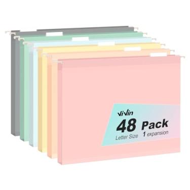 Imagem de ViVin Pastas de arquivo suspensas, abas ajustáveis de corte 1/5 com 48 por caixa, expansão de 2,5 cm, pacote com 48 pastas de arquivo suspensas tamanho carta, projetadas para escritório, casa, escola