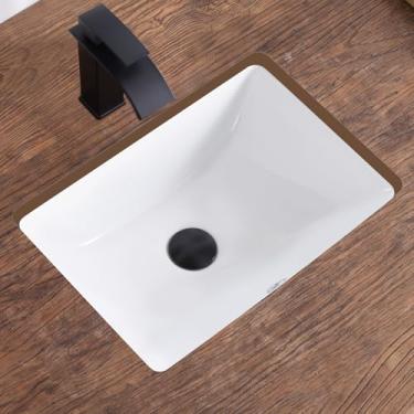 Imagem de KDKSC Pia de banheiro subterrânea de 45,7 cm de cerâmica branca retangular sob o balcão para pia de banheiro de porcelana de gabinete, tipo transbordamento (46,5 x 33 cm)