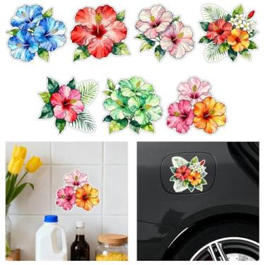 Imagem de CHGCRAFT 7 peças de adesivos de carro de hibisco, decalques de flores coloridas autoadesivos refletivos de vinil para carro, decalque à prova d'água para motocicleta, capacete, janela, decoração de