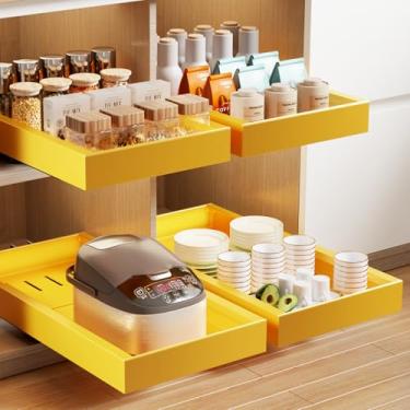 Imagem de Mustorn Pacote com 2 organizadores de armário, gaveta deslizante de 55,4 cm de profundidade para armários gavetas adesivas para puxar prateleiras resistentes para cozinha, armário, despensa, banheiro