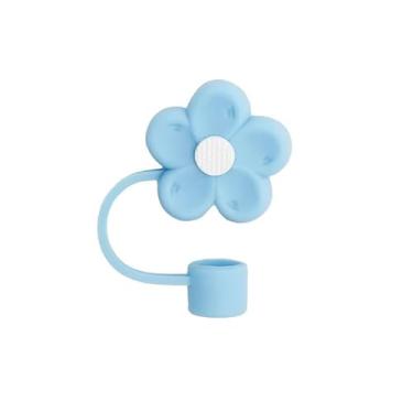 Imagem de Capa de palha de flor azul para copo Stanley de 40 e 850 g, tampa de cobertura de palha de silicone de 10 mm para acessórios de copo Stanley, bonito topo de palha para copos, tampa de palha para