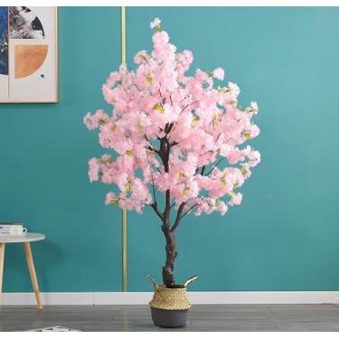Imagem de Árvore De Borracha Artificial Japonesa, árvores De Plástico Com Flores De Cerejeira Artificiais E Vasos De Bambu, Plantas Artificiais Altas Extragrandes, Decora, Pink, 1.1m/3.6ft/43in