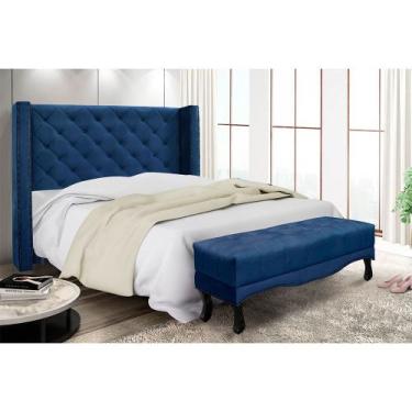 Imagem de Cabeceira Cama Box Queen 160cm e Recamier Vicenza Suede Azul Marinho S