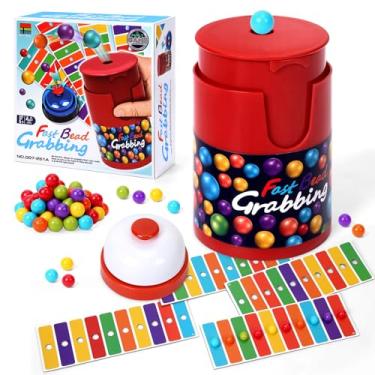 Imagem de Arnbz Jogo rápido de agarrar contas, conjunto de jogo de bingo 2025, 90 contas e 6 cartões de código, 1 lata de sino e contas para festa em grupo e família, 2 a 4 jogadores