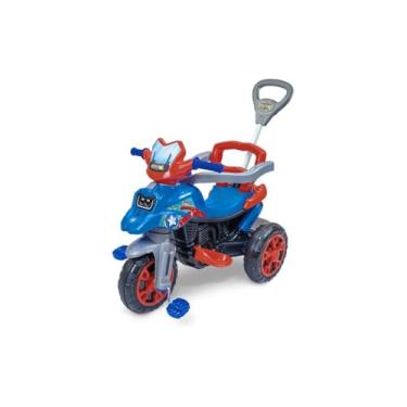 Imagem de Triciclo Infantil com Pedal e Haste, Plástico, Azul, com Buzina e Cinto de Segurança, 94,5 x 92 cm, para Crianças a partir de 12 Meses, Suporta até 30kg