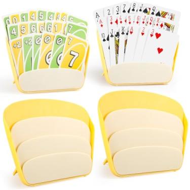 Imagem de MOCCOOL Card Holder for Playing Cards (4 Pack), Playing Card Holder for Kids Adults Seniors, 3 Layers with Foldable Tabletop Stand for Easy Storage, for UNO, Poker, Travel Games Accessories