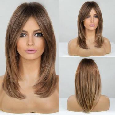 Imagem de Perucas em camadas HAIRCUBE para mulheres Peruca sintética Ombre Brown