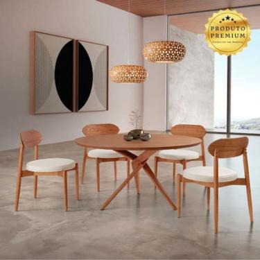 Imagem de Conjunto Sala de Jantar Ballare 135cm Redonda com 4 Cadeiras em Madeira Moderna - Marrom