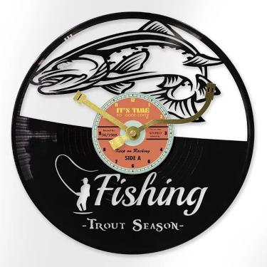 Imagem de Relógio de parede Vintage Fishing Silent Non-Ticking Disco de vinil
