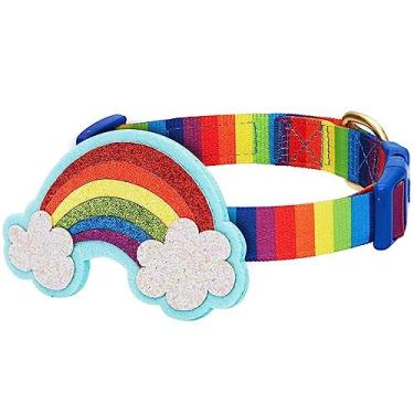 Imagem de Blueberry Pet A coleira de cachorro ajustável arco-íris perfeita com decoração blingy, grande, pescoço 45,7-66 cm