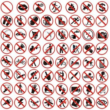 Imagem de 60 adesivos de sinais de aviso, símbolo engraçado de proibição vermelho e branco para cadernos, carros, guitarras, garrafas de água e bagagens, ideal para lembrancinhas de festa e presentes de Natal