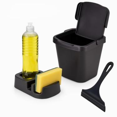 Imagem de Kit Pia Cozinha Porta Detergente Bucha + Lixeira + Rodinho Utensilio