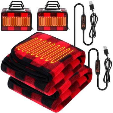 Imagem de Tuanse 2 mantas portáteis aquecidas por USB alimentadas por 5 V, 3 configurações de calor, cobertor elétrico com temporizador e controlador de temperatura 63,5 cm x 89 cm (xadrez vermelho e preto)