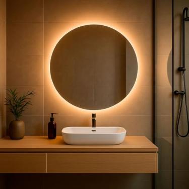 Imagem de Espelho Redondo Com Led Lapidado Decorativo Luxo 50cm