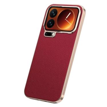 Imagem de FWYANZH Capa de couro para Xiaomi 17 Pro Max/17 Pro/17, proteção para câmera, fina, galvanizada, borda dourada, à prova de choque, capa de luxo estilo negócios, vermelha, 17 Pro Max