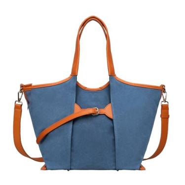 Imagem de Ghsiuly Sacola feminina, bolsa de ombro grande de lona casual de couro sintético para trabalho, escritório, viagens, Jeans azul