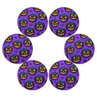 Imagem de Wassud Jogo americano conjunto de 6 tapetes redondos de abóboras pretas para cozinha e jantar tapetes laváveis resistentes ao calor para decoração de mesa 39 cm