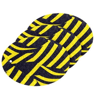 Imagem de Wassud Esponja de polpa de madeira com listras amarelas e pretas, pacote com 3 esponjas de cozinha para limpeza, esfregão resistente para panelas antiaderentes, esponjas de lavar louça para pia