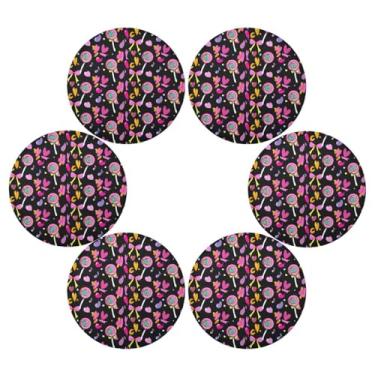 Imagem de Wassud Jogo americano conjunto de 6 tapetes redondos pirulitos para cozinha e jantar tapetes laváveis resistentes ao calor decoração de mesa 39 cm