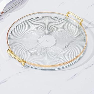 Imagem de Bandeja Decorativa Redonda Multiuso com Alça e Detalhe Dourado – Para Mesa Servir Bebidas e Petiscos (Modelo A)