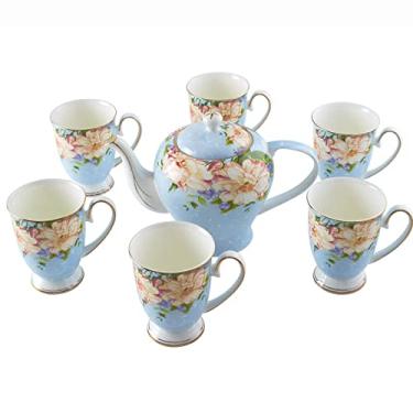 Imagem de Conjunto de chá estilo tribunal para adultos xícaras de porcelana de osso para chá da tarde e bule de chá com 6 xícaras de chá xícaras de água de grande capacidade canecas de café verde