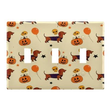 Imagem de Burbuja Dachshund Dogs in Halloween Costumes Toggle Light Switch Wall Plate Cover, placa decorativa de parede, parafusos incluídos, 3 faixas