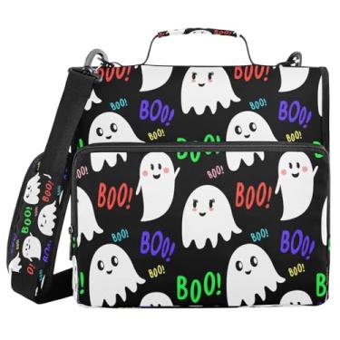 Imagem de STAYTOP Fichário escolar Halloween Ghosts com alça de ombro, anéis de vedação de 3,8 cm, capacidade para 600 folhas, pasta de arquivos expansível, vários bolsos e organizador de armazenamento