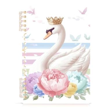 Imagem de Burbuja Caderno fofo cisne com coroa, papel pautado universitário A5 com 60 folhas, fichário para escritório, 1 pacote