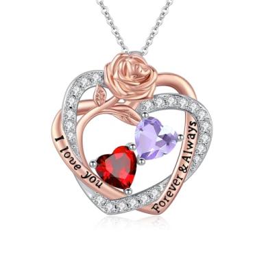 Imagem de Colares femininos com coração rosa, banhado a ouro rosa 14K, pingente de coração duplo sobreposto, presente de aniversário de aniversário de dia dos namorados para sua esposa, mãe, filha, joia com