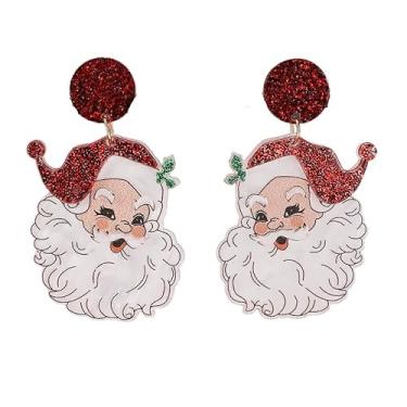 Imagem de Brincos de Natal engraçados para mulheres rosa choque Papai Noel Chrsitmas brincos de acrílico brincos de Natal pingente de gota brinco de festa joia presente, 1, Resina, Sem pedra preciosa