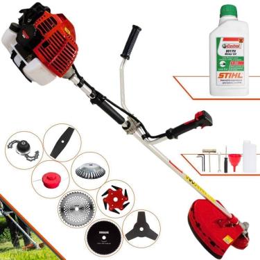 Imagem de Roçadeira Kawashima Kw43l À Gasolina 43c 1,7hp + Faca 2 Pontas + Faca 40 Dentes + Faca 80 Dentes + Trimmer + Escova 38c