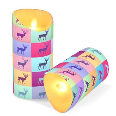 Imagem de ATTX Pacote com 2 velas sem chama com silhuetas de rena – 7,6 cm x 9,9 cm de LED com controle remoto e temporizador para casa, casamento, decoração de acampamento #259