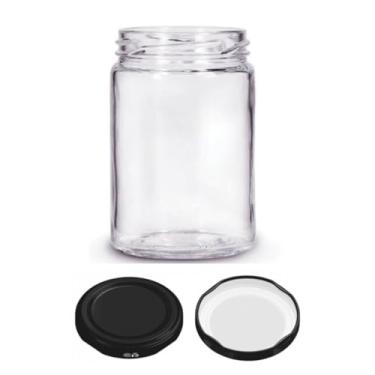 Imagem de Kit 25 unidades - Pote de vidro Redondo Conserva 350ml - Tampa Preta