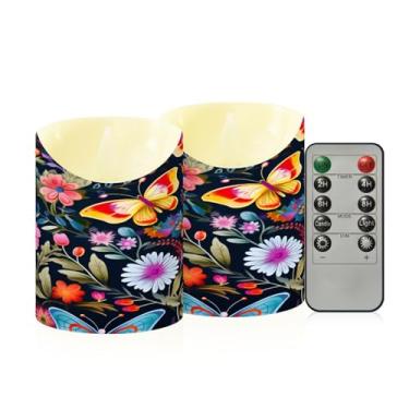 Imagem de Wassud Borboletas flores velas sem chama com controle remoto, velas realistas cintilantes com temporizador, velas decorativas para Natal, casamento, festa, decoração de casa pequenas